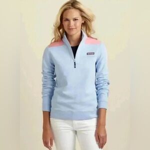 VINEYARD VINES Light Blue and Pink Quarter-Zip Pullover